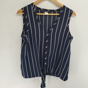 Sage & Vicky blue and white strip sleeveless tie front top size M